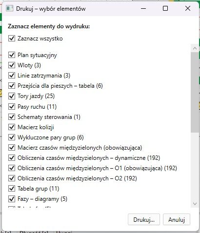 Okno „Drukuj – wybór elementów”